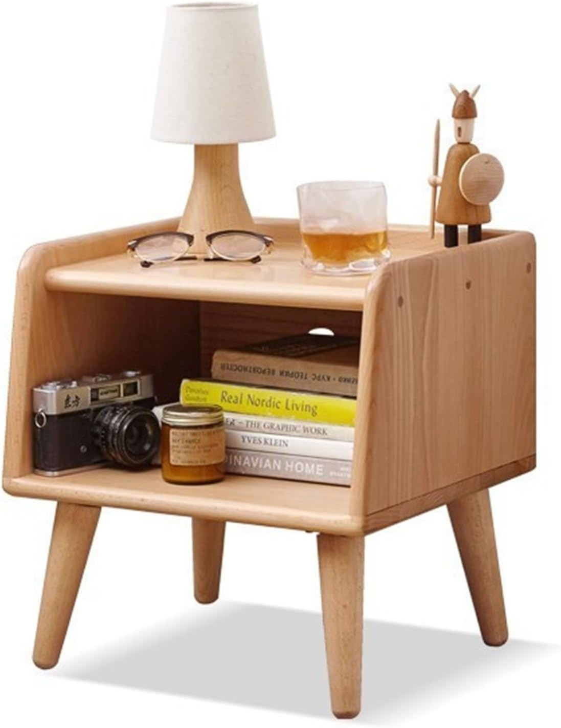 Bedside Table - 100% Solid Oak Wood Nightstand - Small Nightstand with Open Design - Small Side End