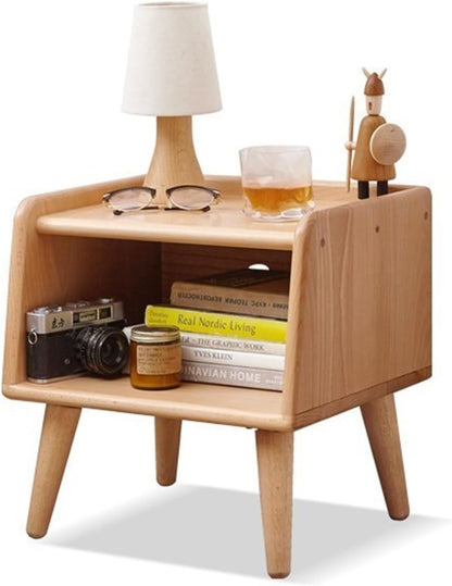 Bedside Table - 100% Solid Oak Wood Nightstand - Small Nightstand with Open Design - Small Side End