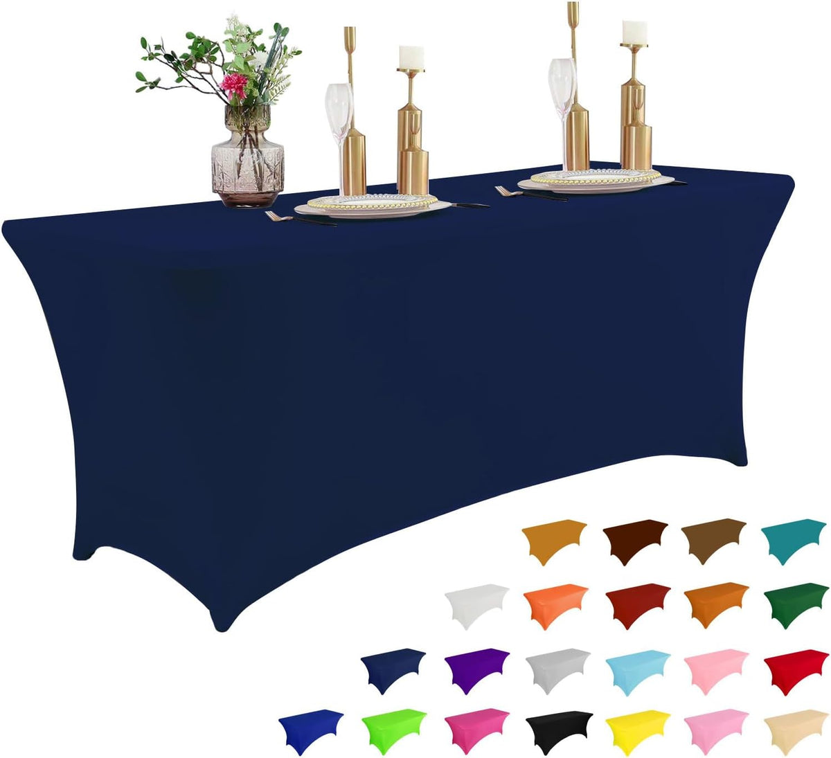 IVAPUPU 8FT Table Cloth for Rectangular Fitted Events Stretch Jean Blue Table Covers Washable Cover