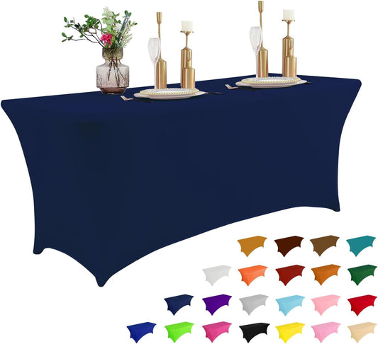 IVAPUPU 8FT Table Cloth for Rectangular Fitted Events Stretch Jean Blue Table Covers Washable Cover