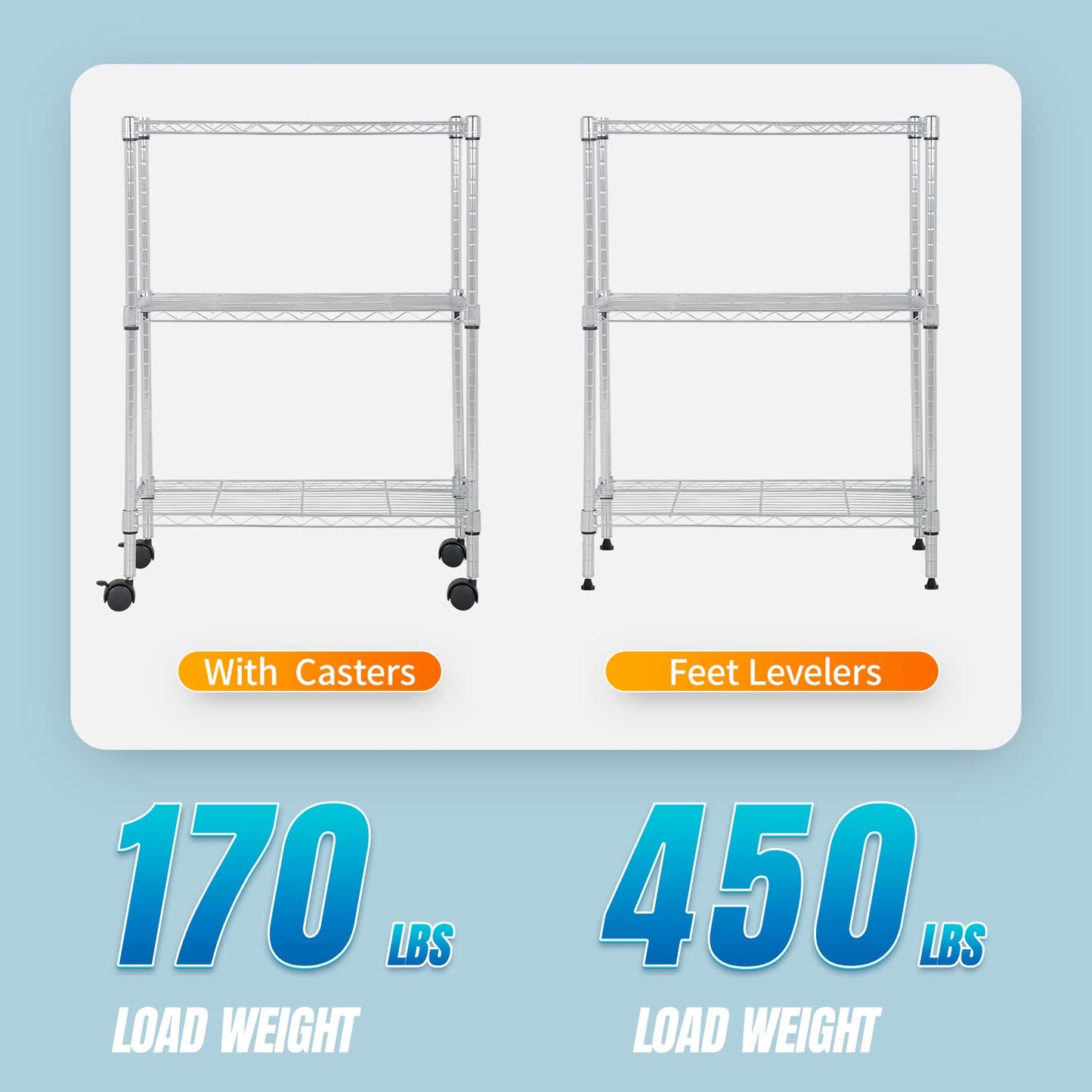 FDW 3 Tier Wire Shelving Metal Storage Shelves 23L x 13W x 32H Layer Storage Shelves with Wheels
