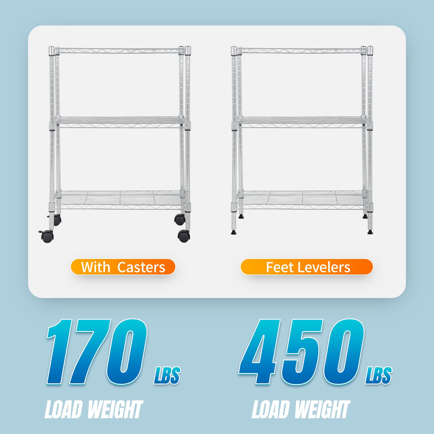 FDW 3 Tier Wire Shelving Metal Storage Shelves 23L x 13W x 32H Layer Storage Shelves with Wheels