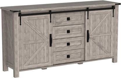 T4TREAM 60'' Farmhouse Dresser Chests for Bedroom w/4 Drawers & Sliding Barn Doors, Tall Chest of
