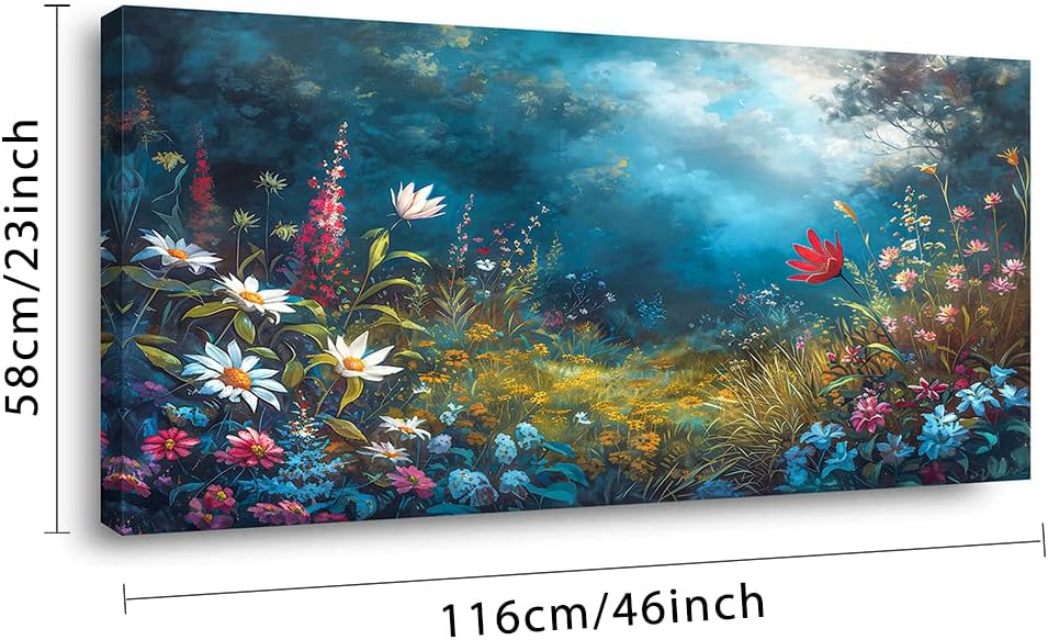 LASMOND Beautiful Colorful Grassland in Forest Landscape Wall Art Decor Artwork for Bedroom (24x48