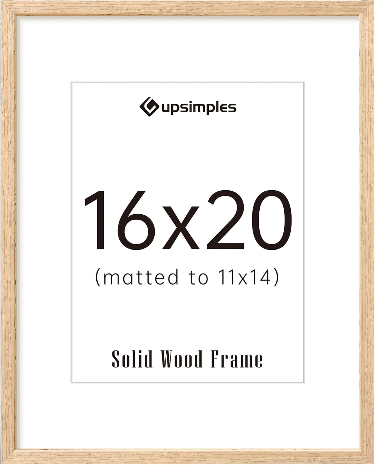 upsimples 16x20 Frames, Natural Solid Wooden Picture Frames, Display 11x14 with Mat or 16 x 20