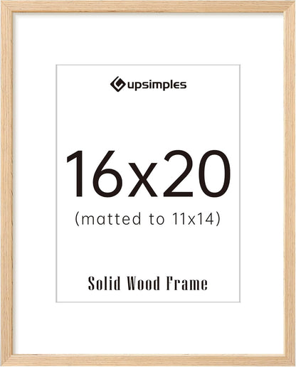 upsimples 16x20 Frames, Natural Solid Wooden Picture Frames, Display 11x14 with Mat or 16 x 20