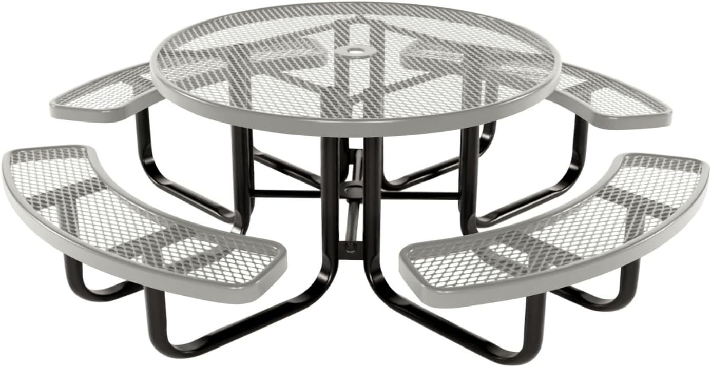 Coated Outdoor Furniture Heavy-Duty Portable Outdoor Kids Table with Umbrella Hole, Expanded Metal