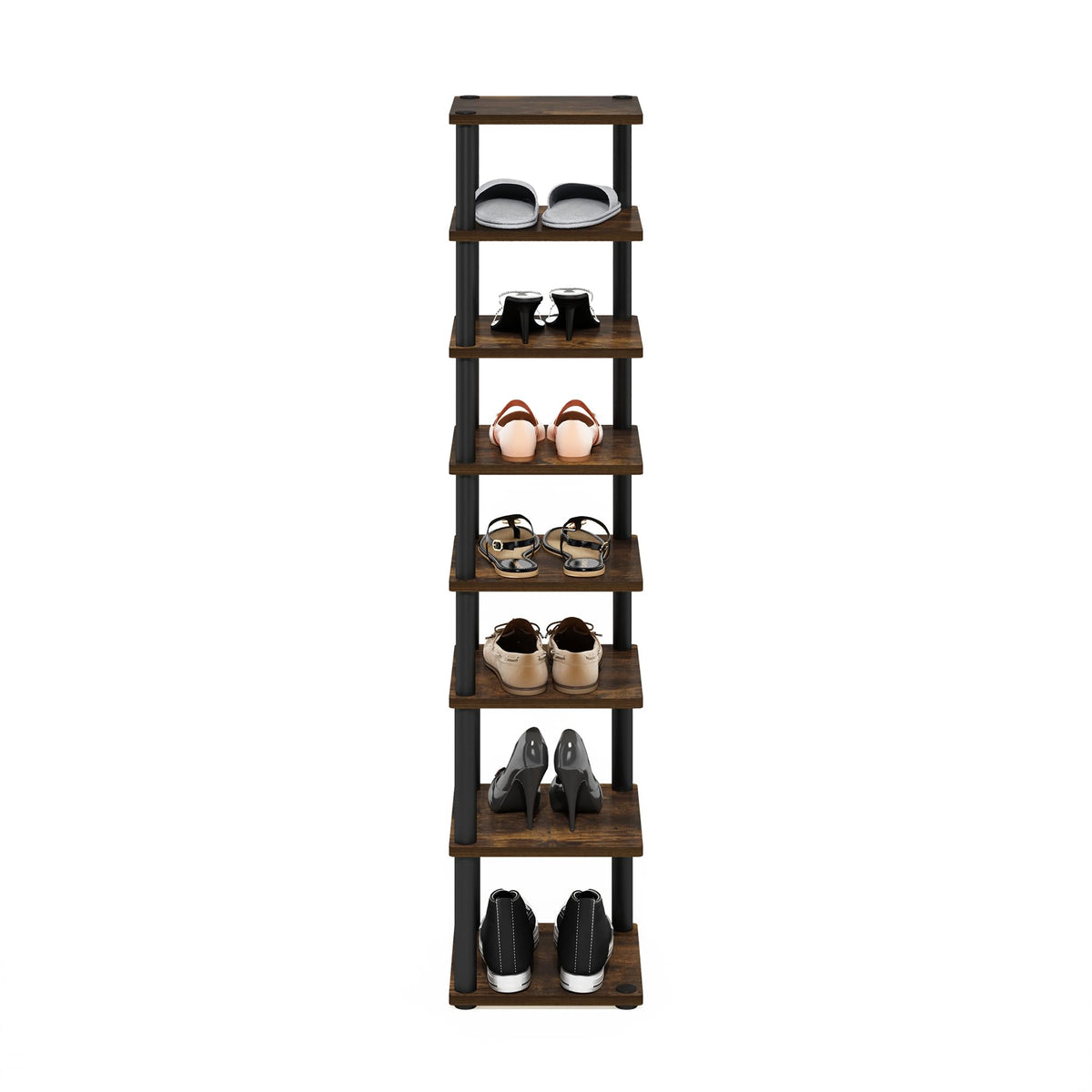 Furinno Turn-N-Tube Vertical Shoe Rack, 8-Tier Narrow Shoe Organizer, Free Standing Shoe Storage