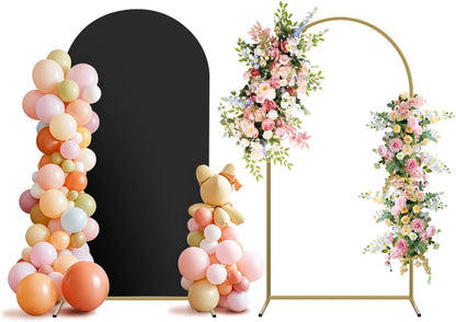 Arch Backdrop Stand and Cover Set, Metal Balloon Arch Backdrop 7.2ft, Gold Arched Stand Frame for