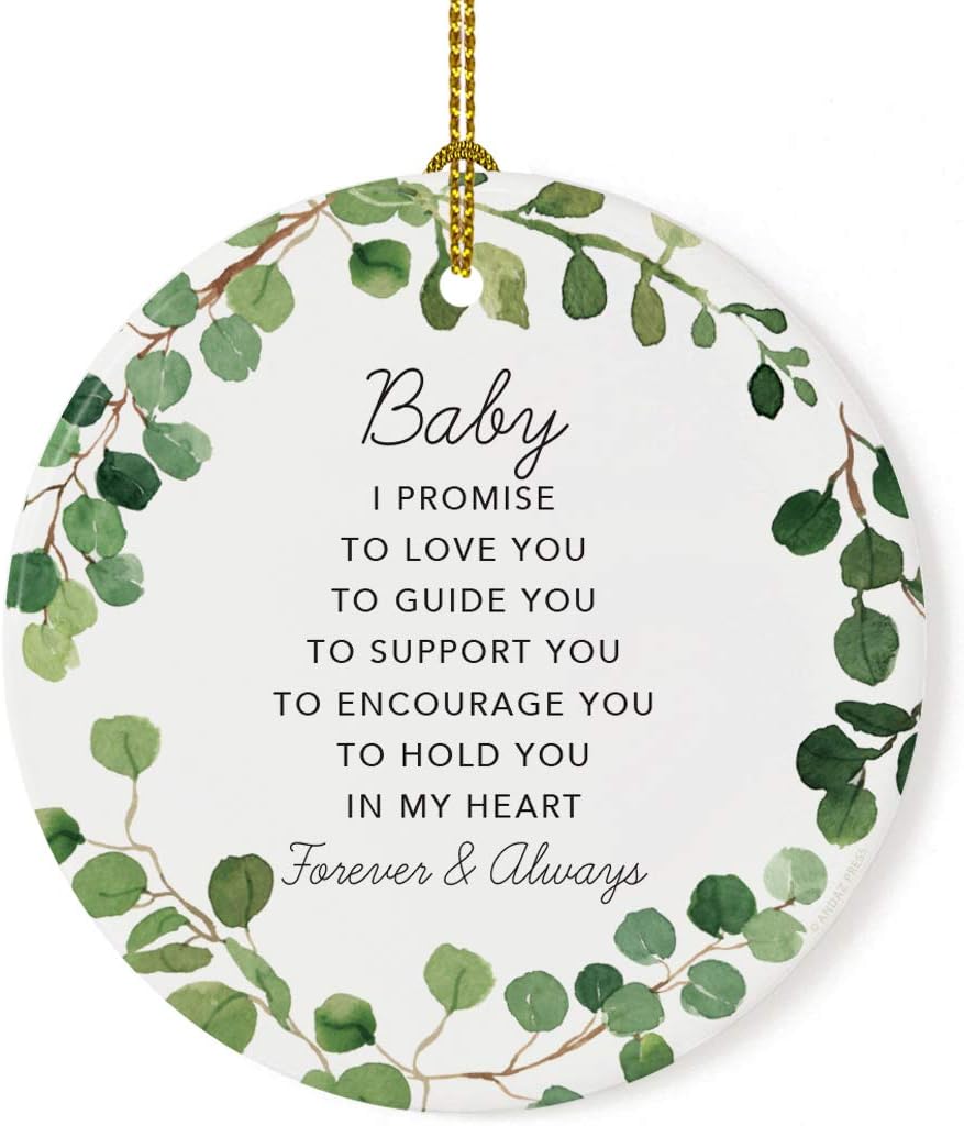 Andaz Press Round Ceramic Porcelain Christmas Tree Ornament Gift, Baby I Promise to Love You