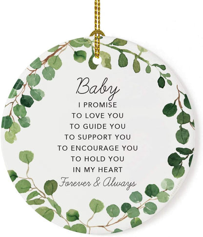 Andaz Press Round Ceramic Porcelain Christmas Tree Ornament Gift, Baby I Promise to Love You