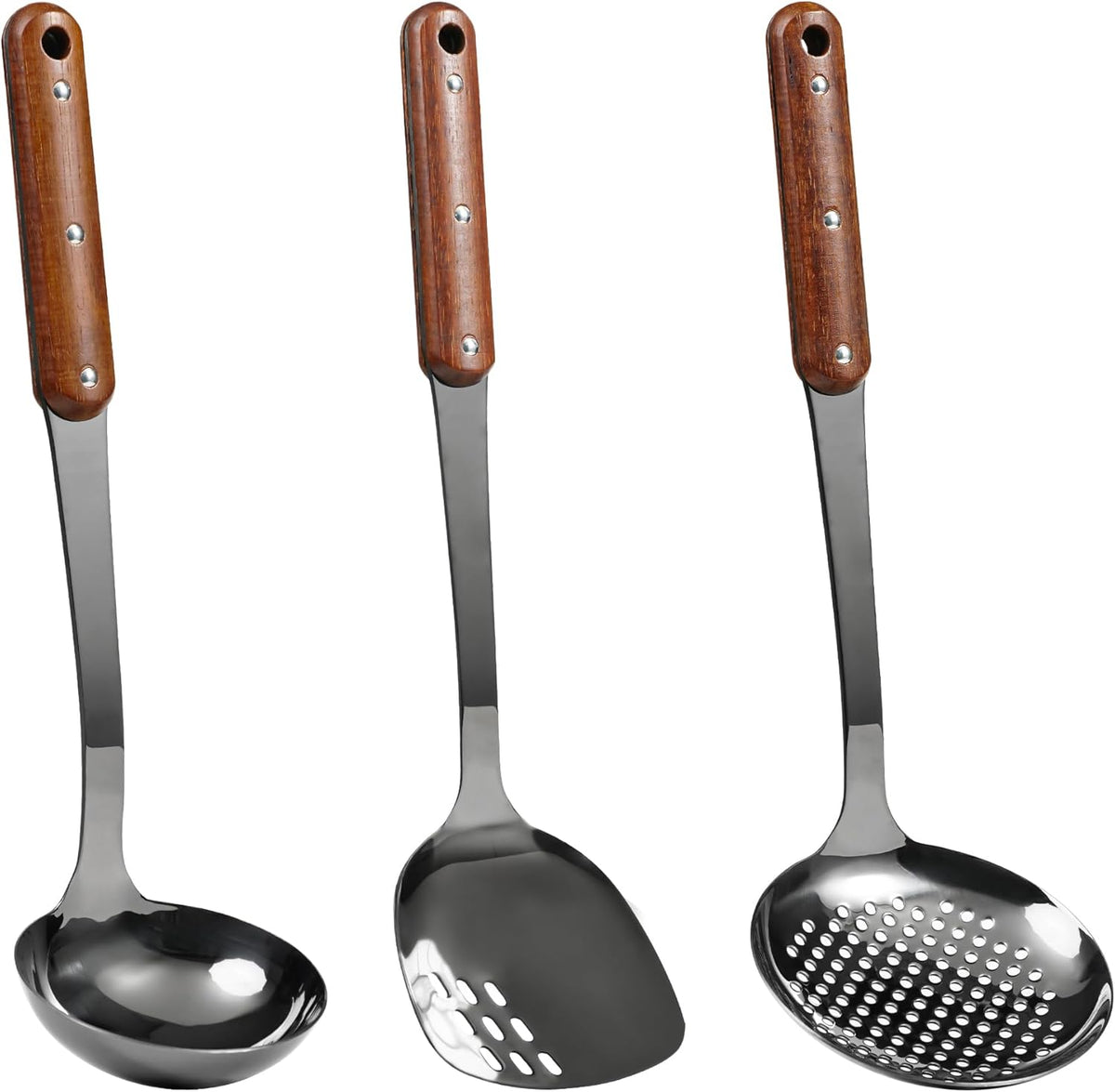 FJNATINH Stainless Steel Wok Spatula,Ladle,Skimmer Ladle Tool Set,Mirror Polished Cooking Utensils
