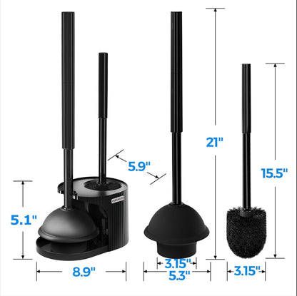 2Pack 2 in 1 Toilet Brush and Plunger Set, Extended Handle Plunger,Toilet Bowl Brush Plunger
