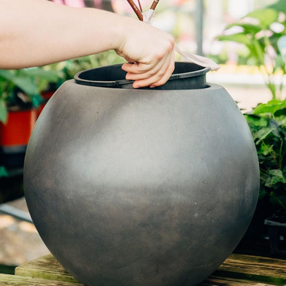 Ash & Ember Onyx 16" D Ceramic Indoor Outdoor Round Sphere Planter, Charcoal, Home Décor Evergreen