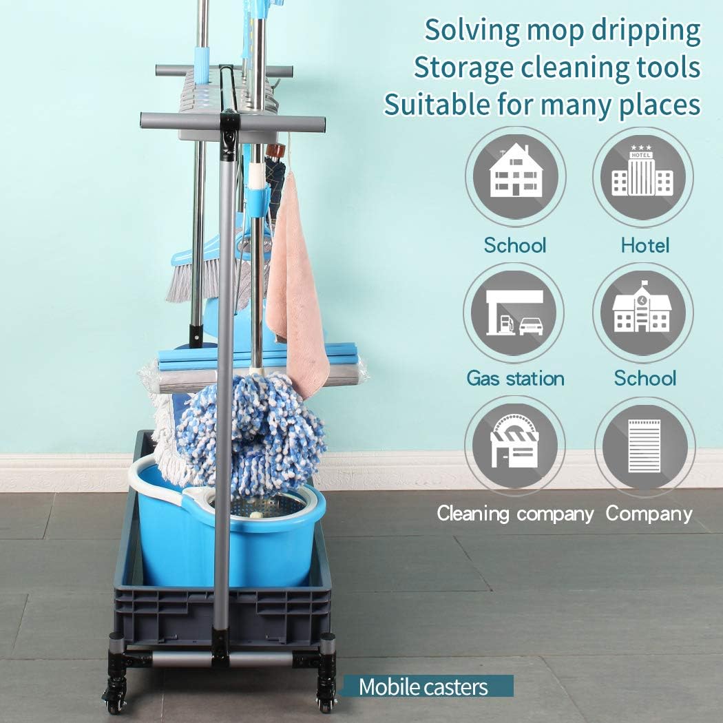 broom and mop holder put wet mops movable Commercial mop rack cleaning tool cart storage for garden