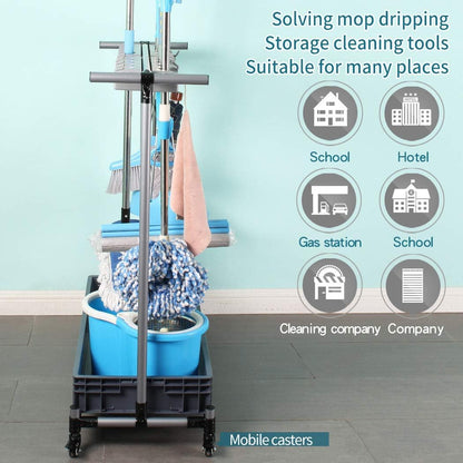 broom and mop holder put wet mops movable Commercial mop rack cleaning tool cart storage for garden