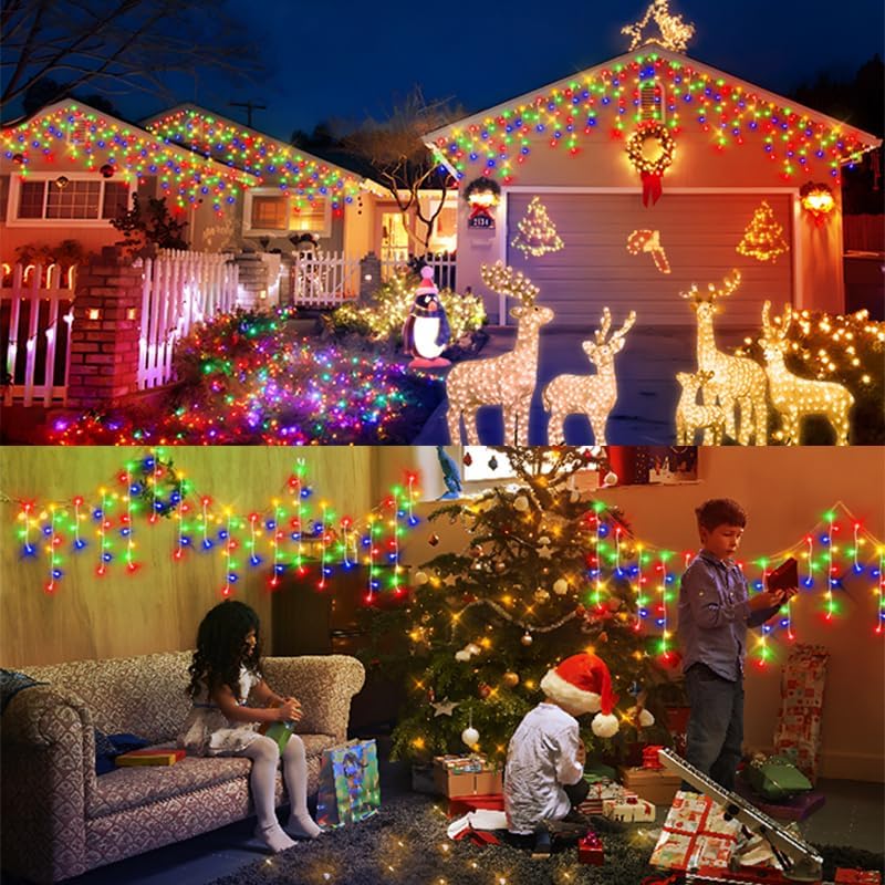 KNONEW 164FT 1600 LED Christmas Lights Outdoor Decoration Multicolor with 320 Drops, 8 Modes Timer