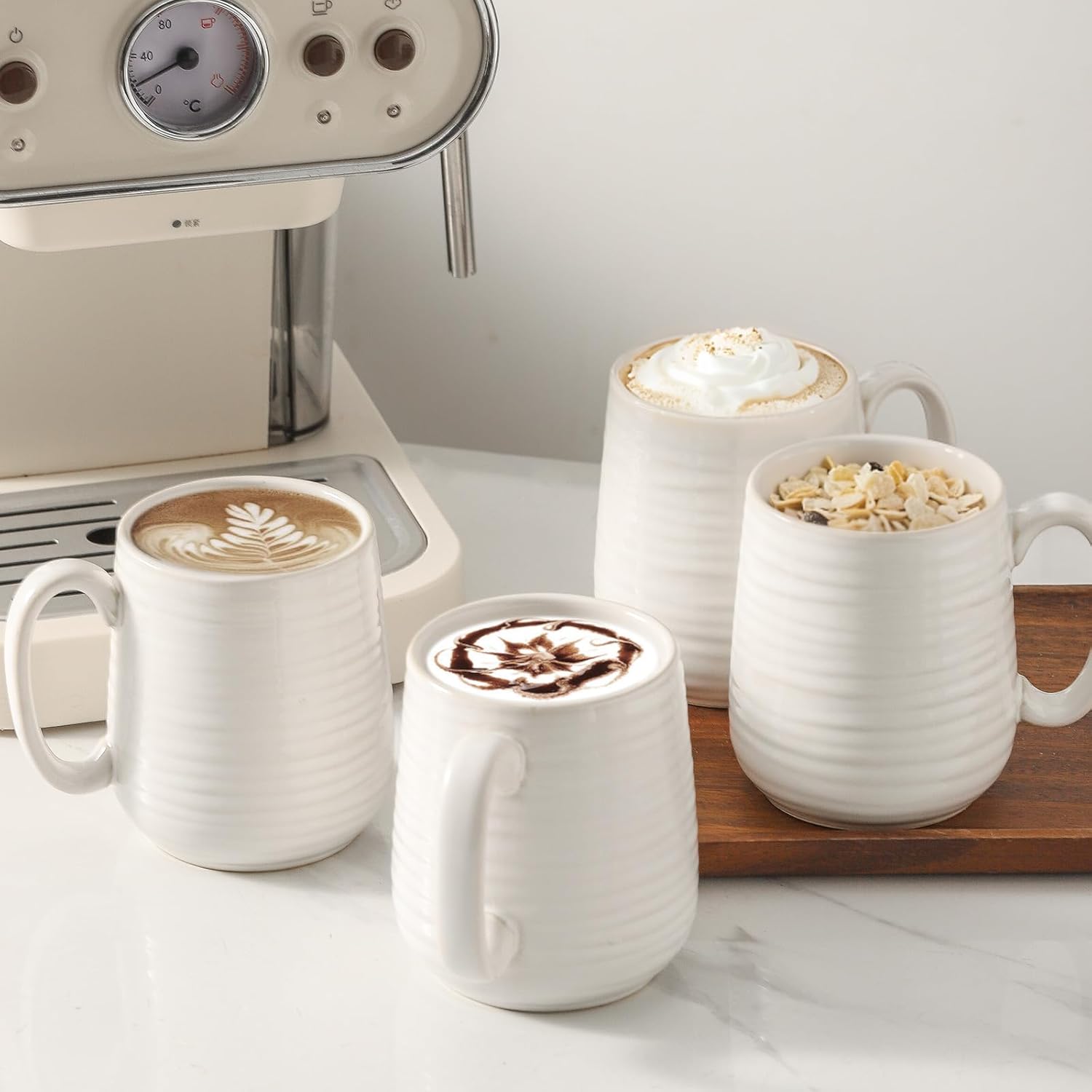 Hasense Coffee Mugs Set of 4, 15 Ounce Porcelain Latte Mug Set with Handle for Morning Coffee Tea