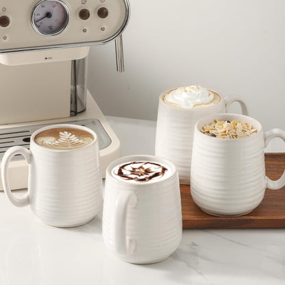 Hasense Coffee Mugs Set of 4, 15 Ounce Porcelain Latte Mug Set with Handle for Morning Coffee Tea
