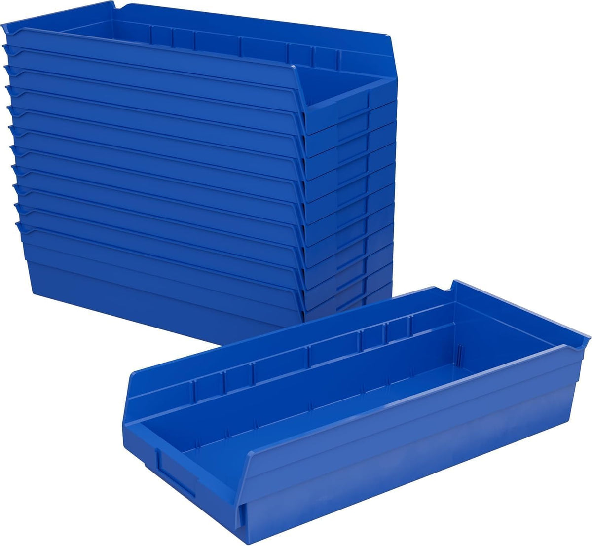 Akro-Mils 30128 Heavy Duty Plastic Shelf Bins, 18"x 4"x 4", Blue, 12-Pack