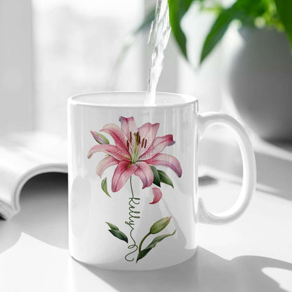 Customized Lily Flower Accent Cup, Novelty Flower Design Mug 11oz 15oz, Personalized Name Lily