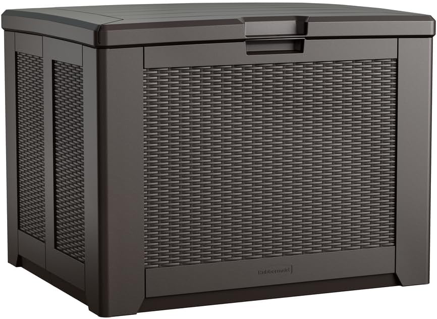 Rubbermaid Medium Resin Outdoor Storage Deck Box (74 Gal) Weather Resistant Brown Deck Organization
