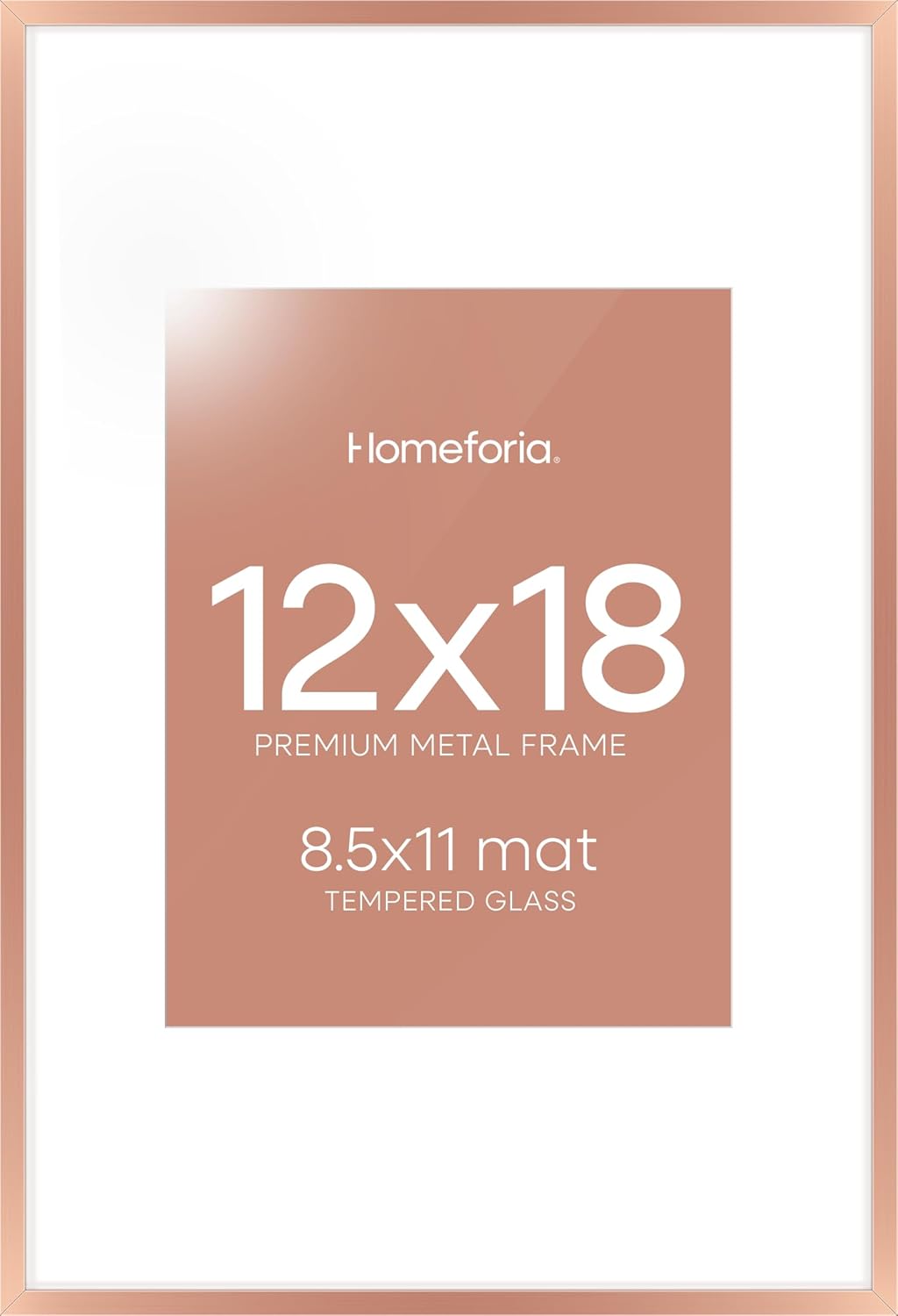Homeforia 12x18 Picture Frame Rose Gold, High End Metal 12x18 Poster Frames with Mat 8.5x11 in