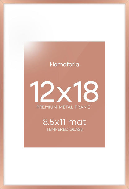 Homeforia 12x18 Picture Frame Rose Gold, High End Metal 12x18 Poster Frames with Mat 8.5x11 in