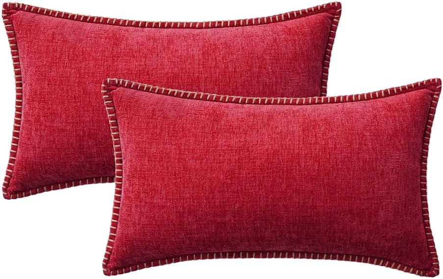 MIULEE Pack of 2 Christmas Pillow Covers 12x20 Inch Red Farmhouse Decorative Throw Pillow Covers