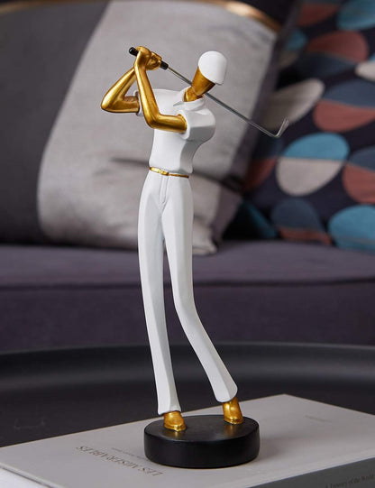 HAUCOZE Golf Figurine Statue Golfer Decoration Arts Home Decor Sculpture Polyresin White 9.6 inch
