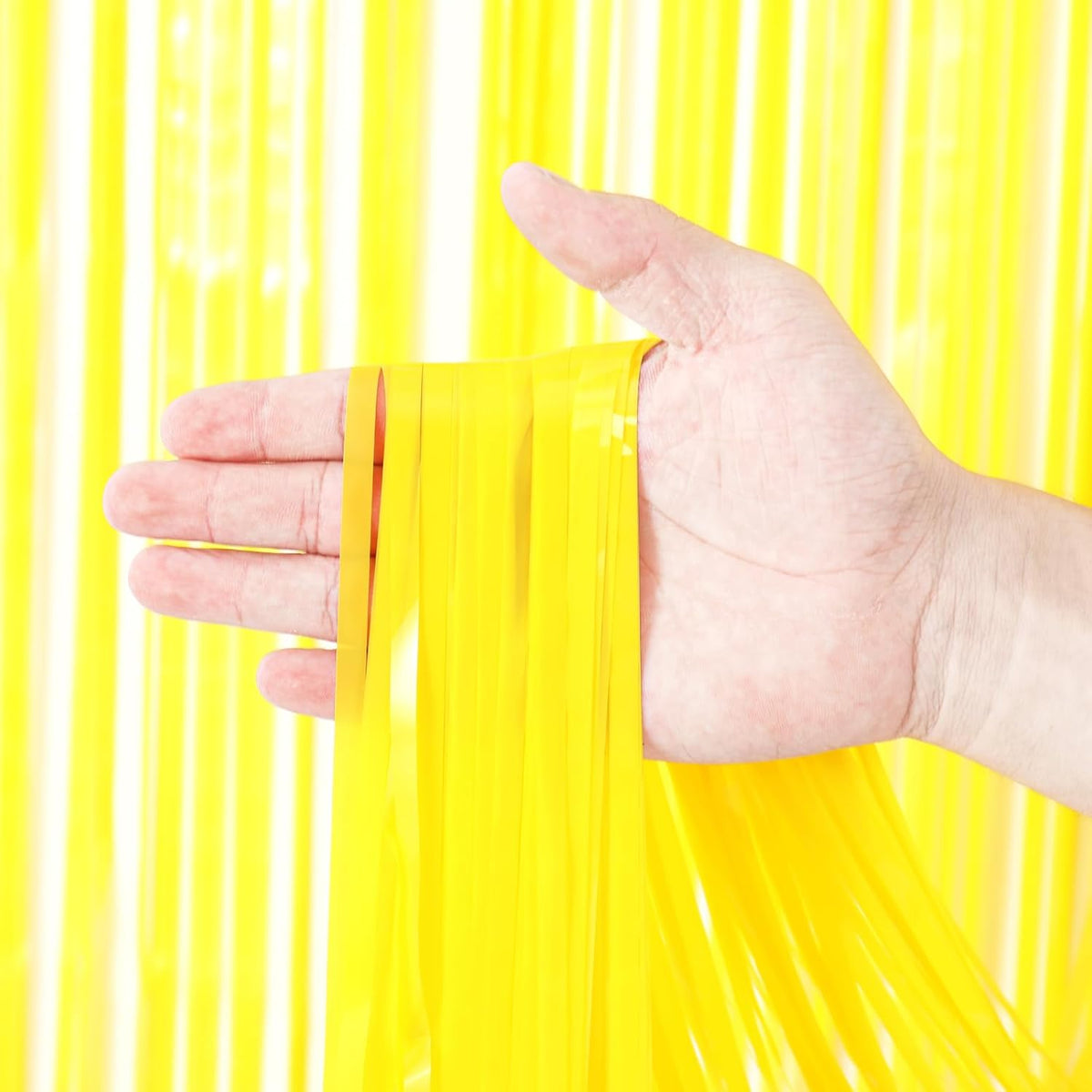3 Pack 3.3 x 8.2 ft Pastel Yellow Foil Fringe Backdrop Curtains, Tinsel Streamers Birthday Party