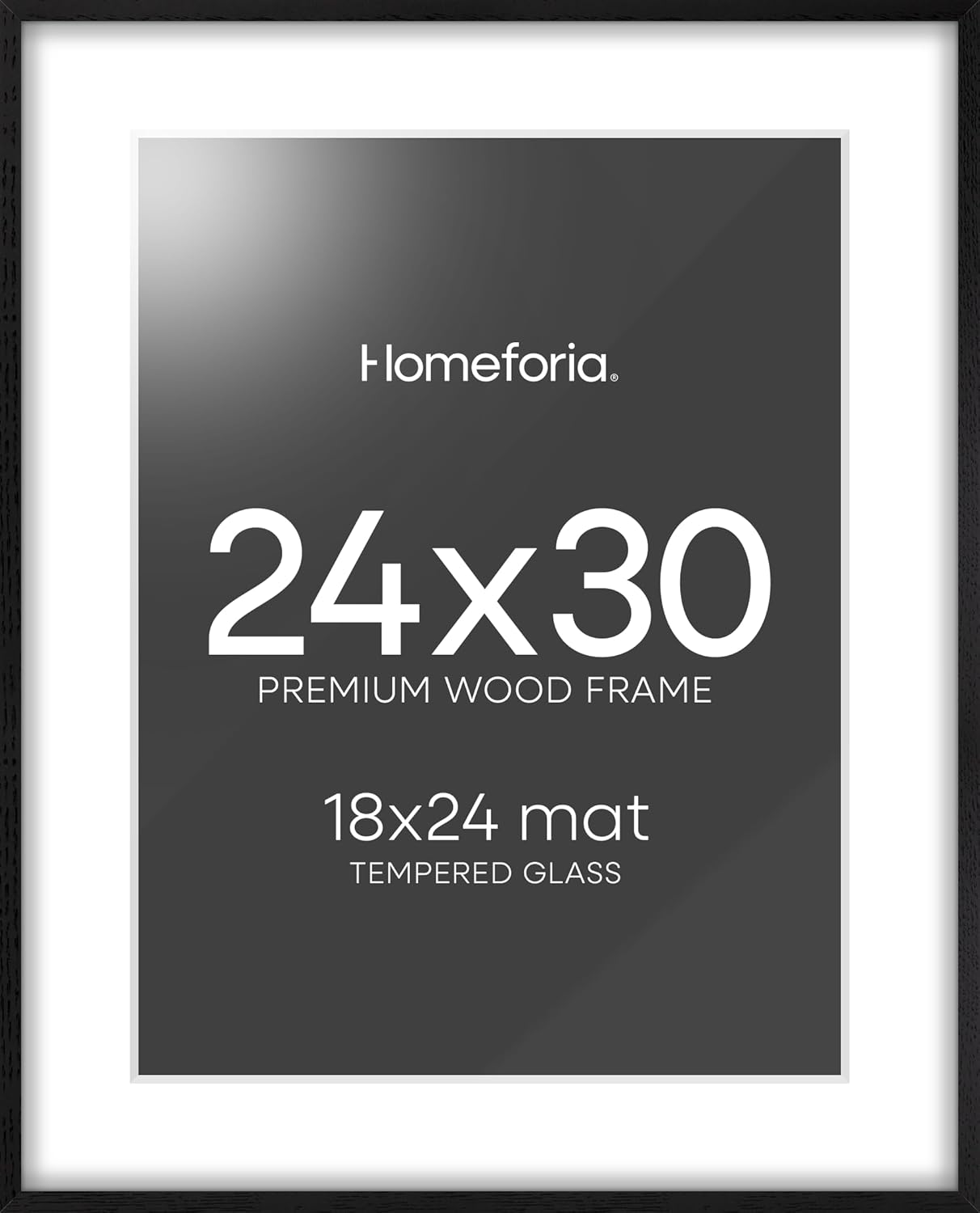 Homeforia Poster Frame 24x30 Black, High End Oak 24x30 Wooden Picture Frames with Mat 18x24 in