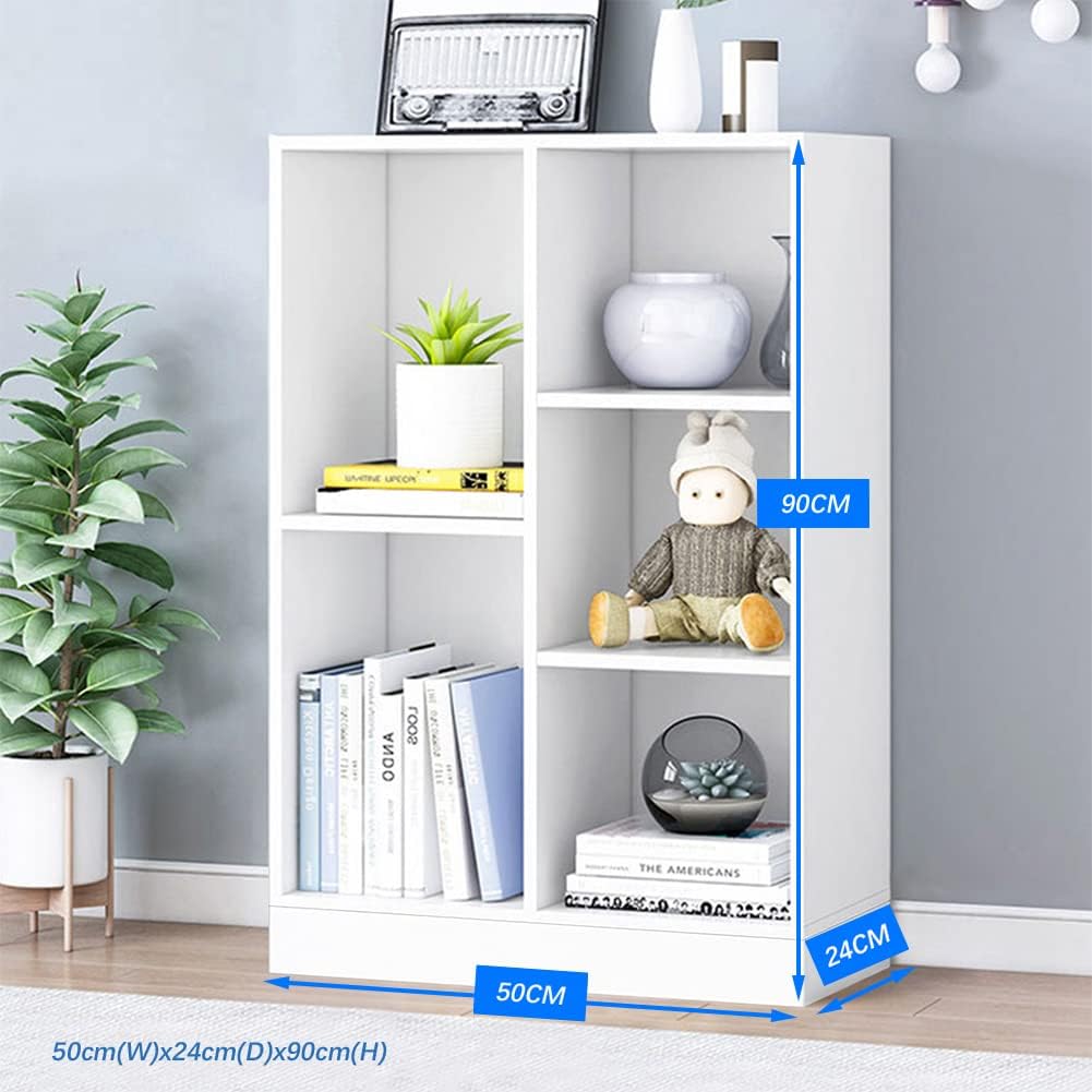 IOTXY Open Shelf Low Bookcase - Wooden 3-Tier Floor Standing Display Cabinet Organizer with Base, 5