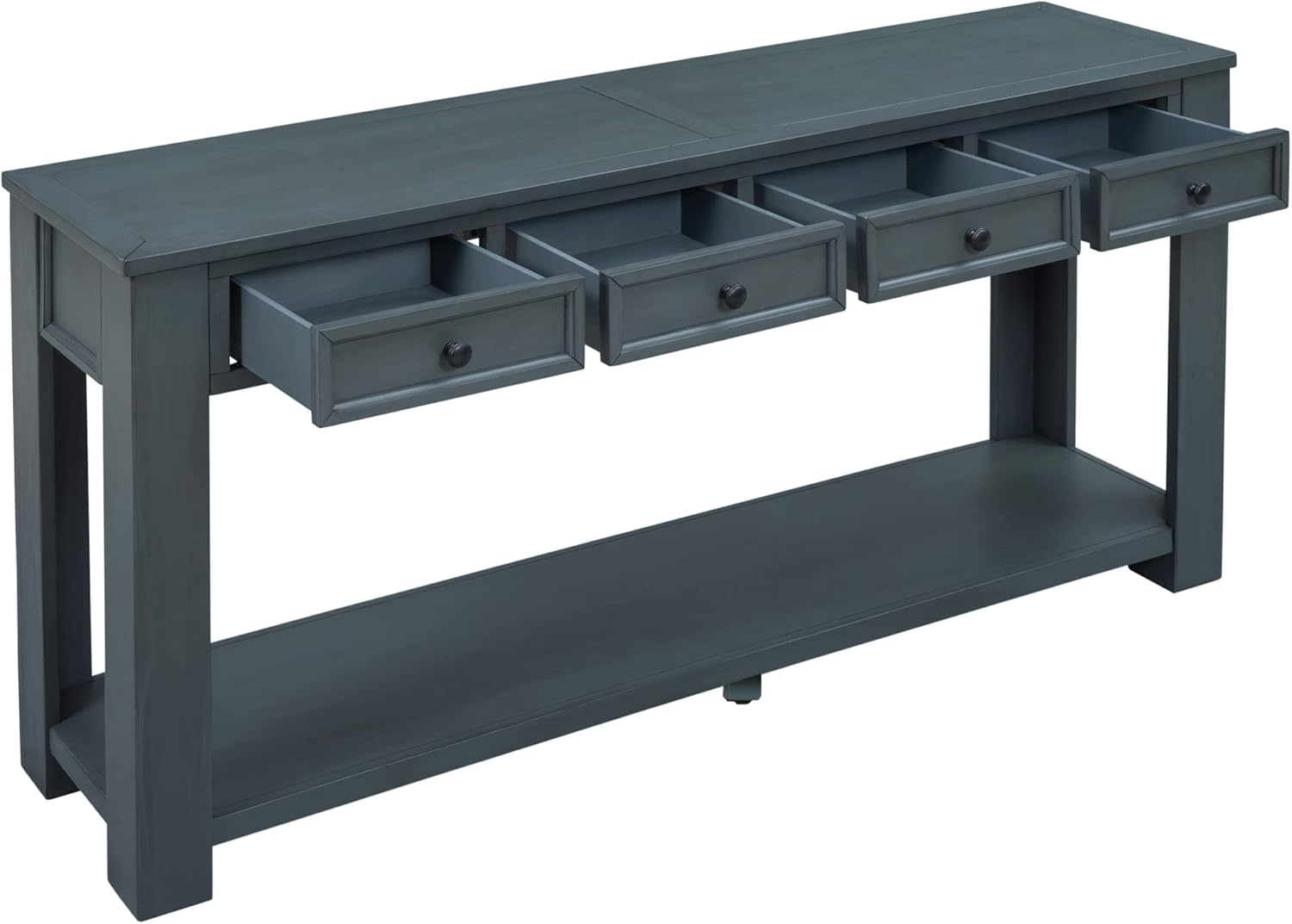 Solid Wood Console Table, Long Sofa Table Entryway Table with 4 Drawers and Bottom Shelf for