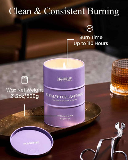 M&SENSE Eucalyptus Lavender Scented Candles Large, Natural Soy Candles 21.2oz 120 Hour Slow