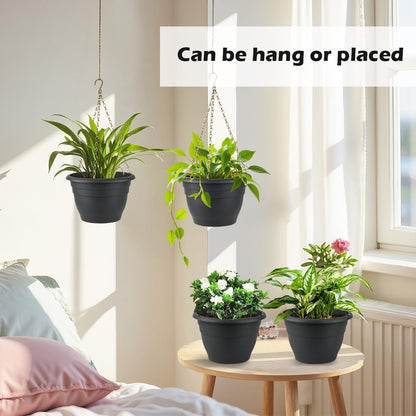 Hanging Planters 10 Inch, 4 Pcs Flower Pots with Drainage Hole, Self Watering Hanging Basket for