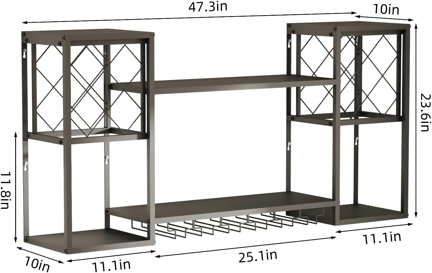 Wall Mounted Wine Rack with Glass Holder,Metal Floating Bar Liquor Shelves 2 Tier,Wine Glass Rack