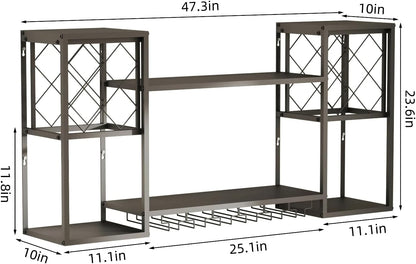 Wall Mounted Wine Rack with Glass Holder,Metal Floating Bar Liquor Shelves 2 Tier,Wine Glass Rack