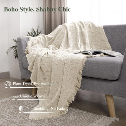 Simple&Opulence 100% Cotton Throw Blanket for Bed, Couch, Boho Luxury Geometric Knit Woven Blanket