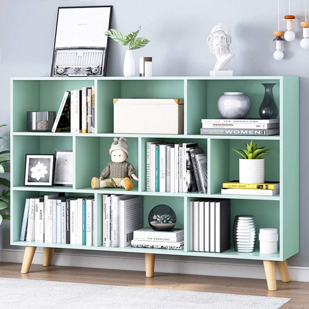 IOTXY Wooden Open Shelf Bookcase - 3-Tier Floor Standing Display Cabinet Rack with Legs, 10 Cubes