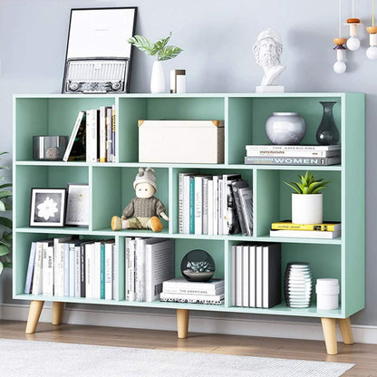IOTXY Wooden Open Shelf Bookcase - 3-Tier Floor Standing Display Cabinet Rack with Legs, 10 Cubes