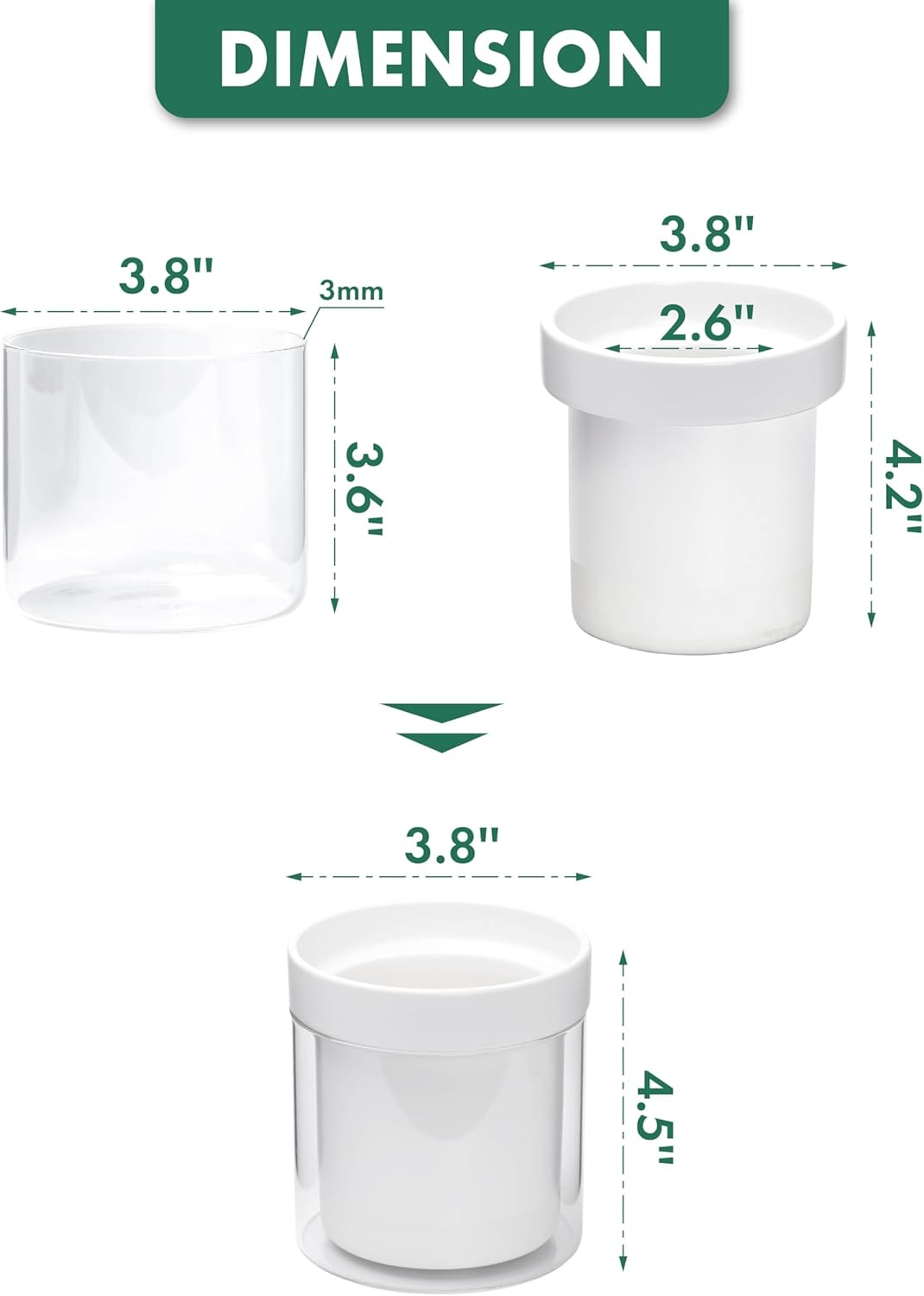 Phoenix Vine 4 Inch Self Watering Planter, White Terracotta Clay Pot with Glass Reservoir for