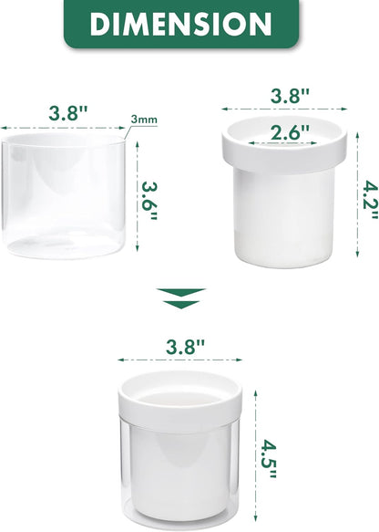 Phoenix Vine 4 Inch Self Watering Planter, White Terracotta Clay Pot with Glass Reservoir for