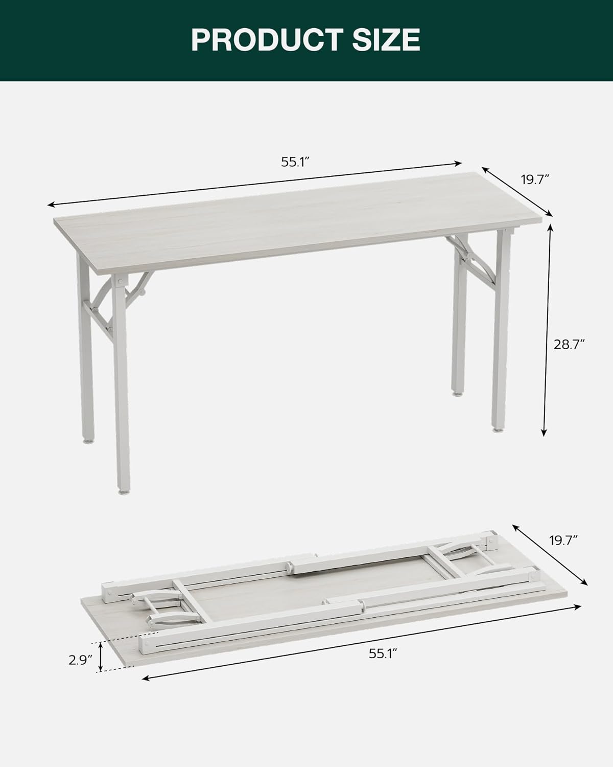 Frylr Small Folding Computer Desk – Portable 55.1 Inch Foldable Laptop Table, Collapsible and