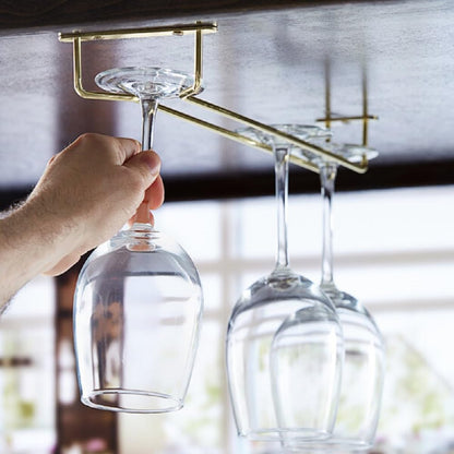 Soro Essentials- 16" Glass Hanging Stemware Rack Brass Plated Set of 2- Wine Glass Hangers Under