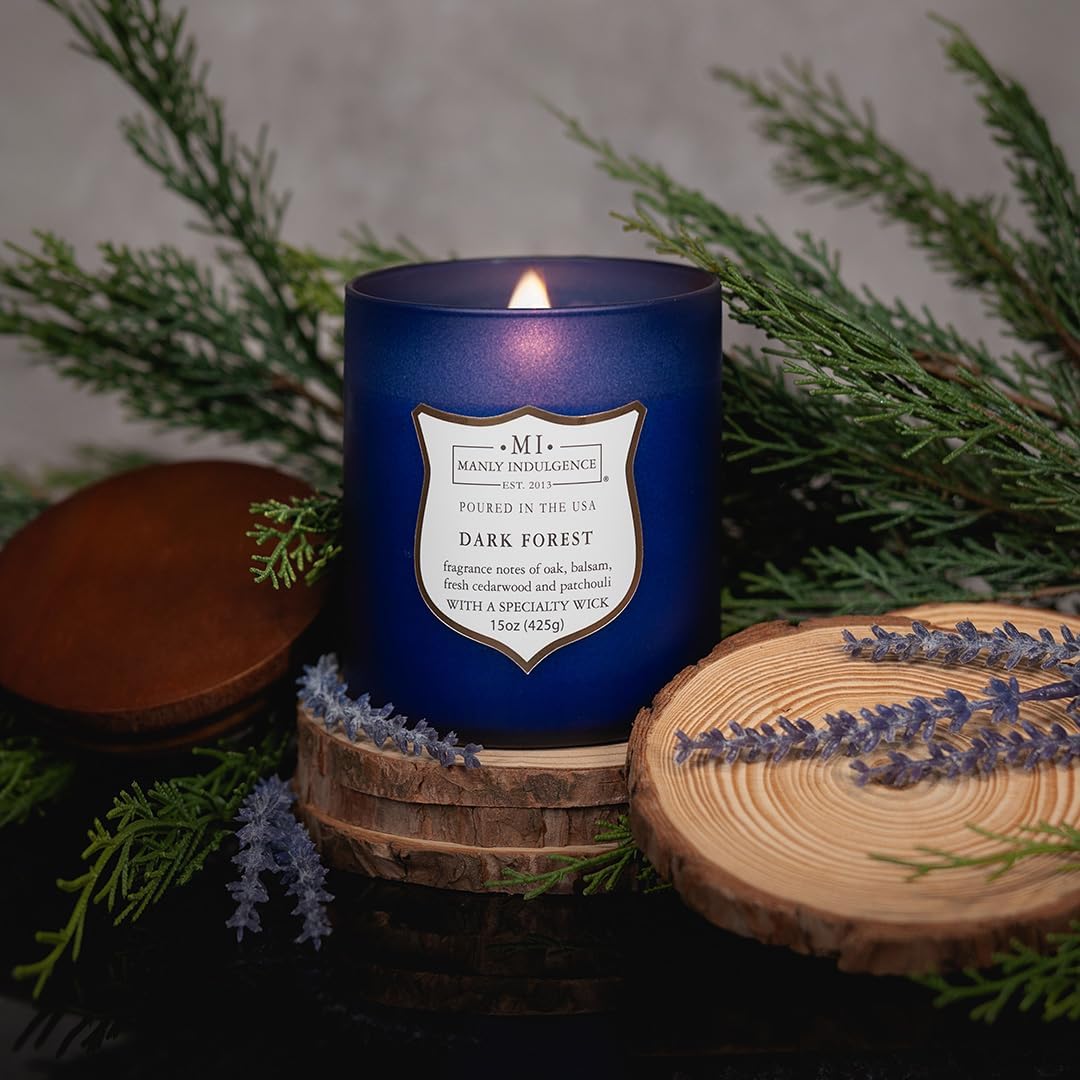 Manly Indulgence Dark Forest Scented Jar Candle for Men, Wood Wicked Candle, 15 oz - Oak, Balsam