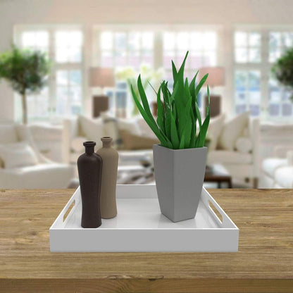 White Acrylic Serving Tray for Vanity, Bathroom, Outdoor, Food and Décor with Handles (Rectangle