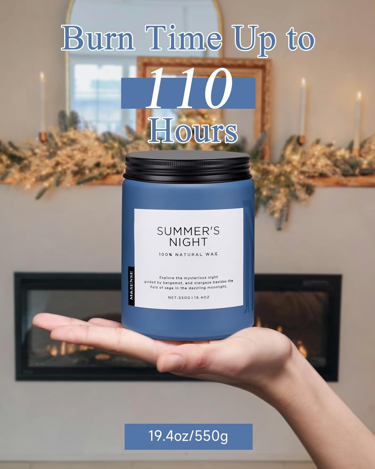 M&SENSE Summer's Night Soy Candle, Large 2 Wick, 19.4oz Up to 110 Hours Burn Time, Natural Scented