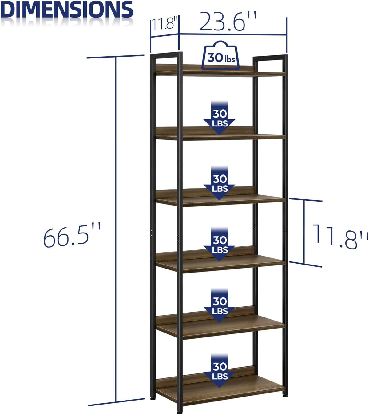 NUMENN Bookshelf, 6 Tier Bookshelves, Home Office Bookcase Shelf Storage Organizer, Free Standing