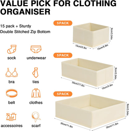 DIMJ Drawer Organizer Clothes 15 Pack - Foldable Baby Organizers and Storage & Dresser Organizer